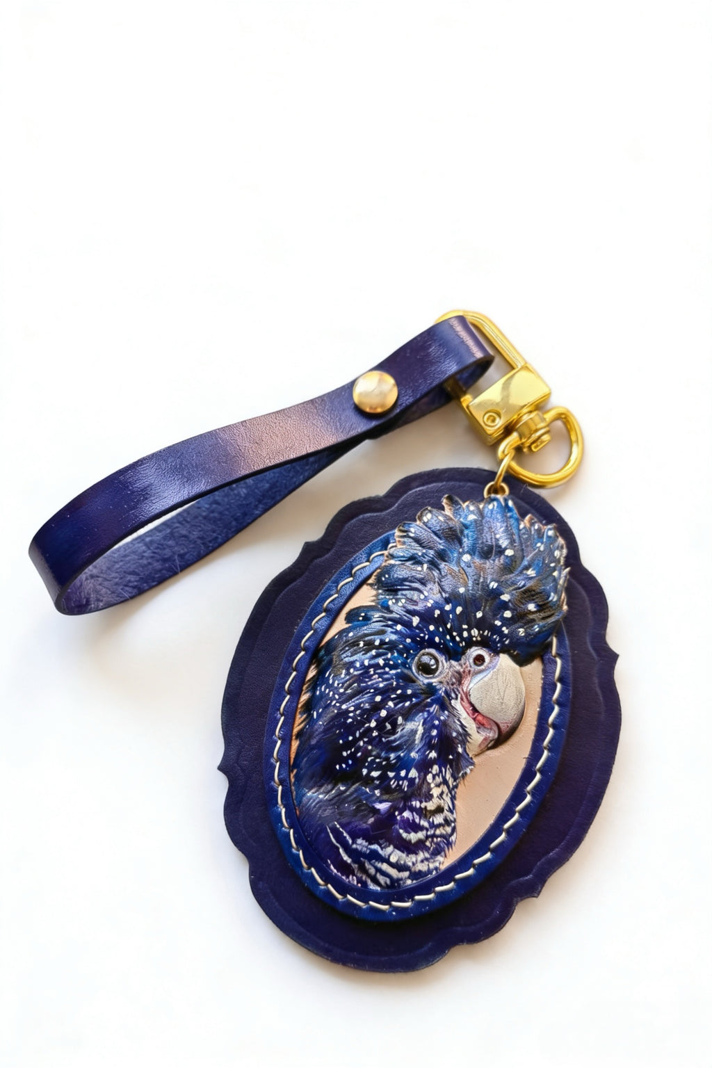 Hand-carved leather custom oval pet portrait tag